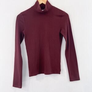 TNA by Aritzia Brick Red Waffle Knit Turtleneck Thermal Top sz Small Long Sleeve